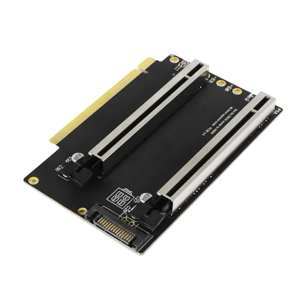 

JHH-Link New PCIe 3.0 x16 to X8X8 Expansion Card PCIe-Bifurcation Gen3 x16 to x8x8 40.4mm Spaced Slots with SATA Power Interface