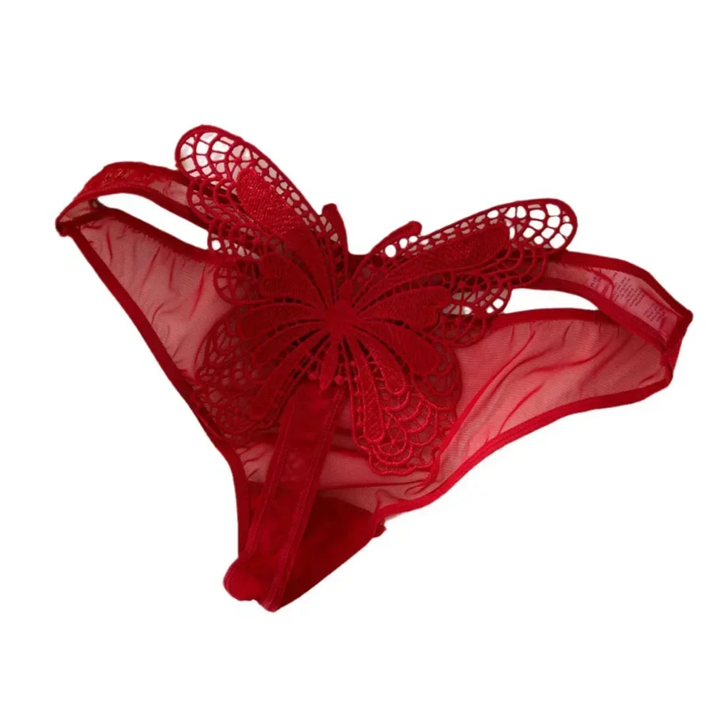 ชุดชั้นในเซ็กซี่ลูกไม้ผู้หญิงกางเกงแนวราบโปร่งใส Hollowed Out Thong ชุดชั้นใน