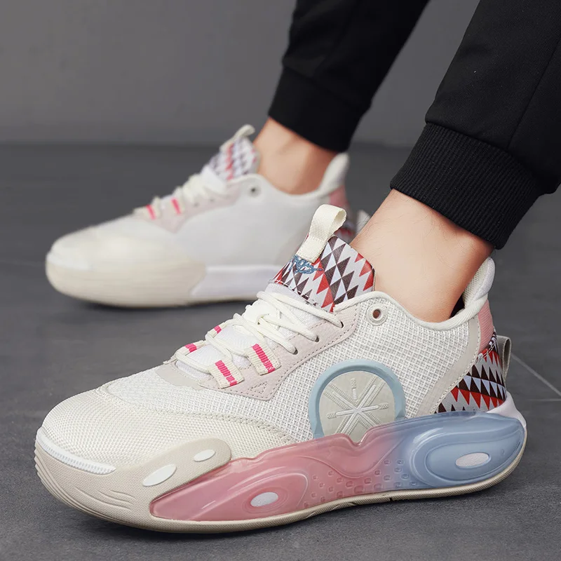 

Баскетбольная обувь, мужская брендовая дизайнерская спортивная тренировочная обувь, уличные кроссовки, мужские сетчатые износостойкие нескользящие кроссовки на шнуровке