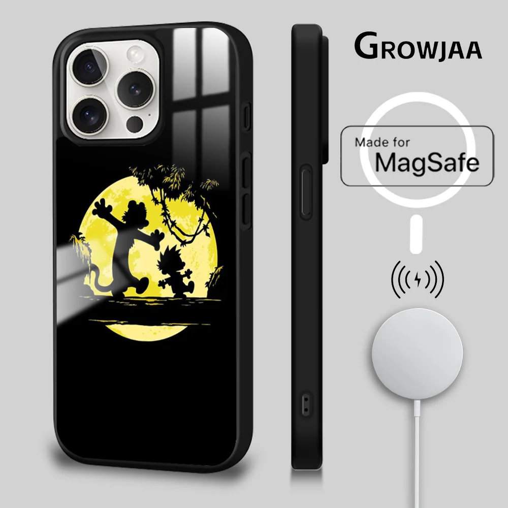 Cartoon C-Calvin And H-Hobbes Phone Case For iPhone 16 15 14 13 12 11 Pro Max Plus Mini Magsafe Mirror Wireless Magnetic Cover