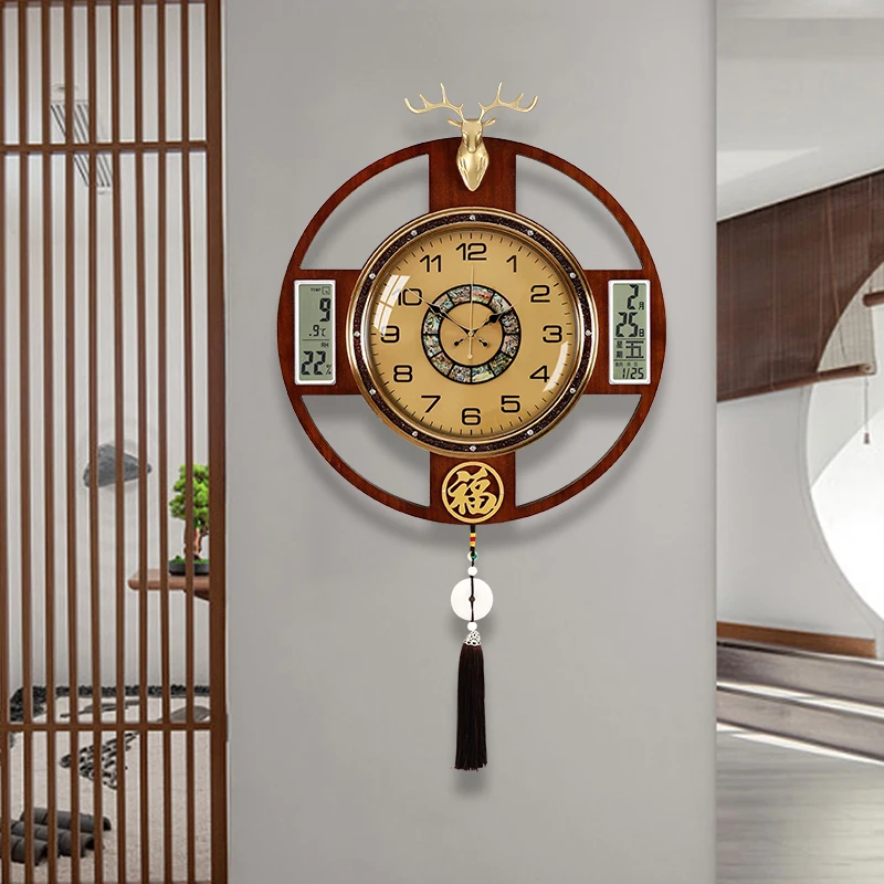 New Chinese style wall clock, living room, home, fashionable and atmospheric calendar, light luxury, high-end wall watch, silent