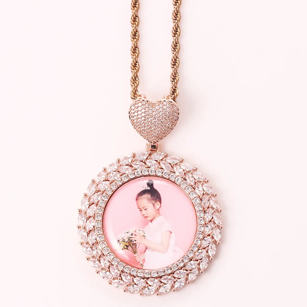 INS Branches And Leaves Memory Custom Photo Love Head Photo Frame Pendant Full Of Zircon Hip-Hop Hipster Exquisite Necklace