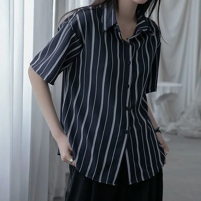 

Shirt Women Casual Trendy Streetwear Straight Turn-down Collar Ins Harajuku Korean Style Thin Summer Cozy Cool New Design Soft