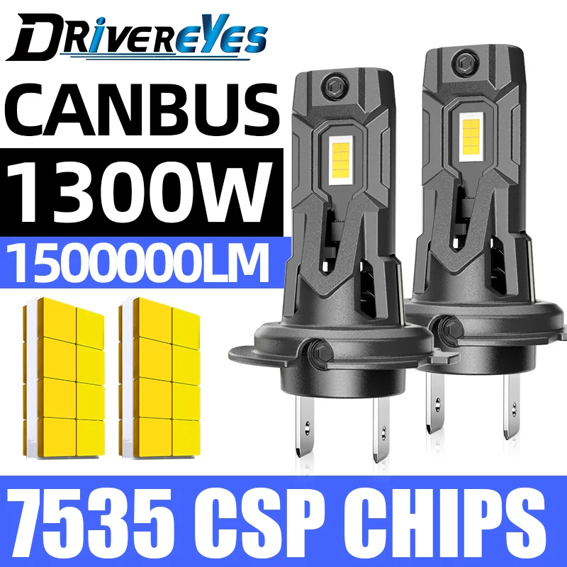 

1300W Turbo H7 H11 LED Headlight Bulb CANBUS Car Lights 1500000LM Mini Diode 16PCS 7535 CSP Wireless Turbo Fan High Low Beam 12V