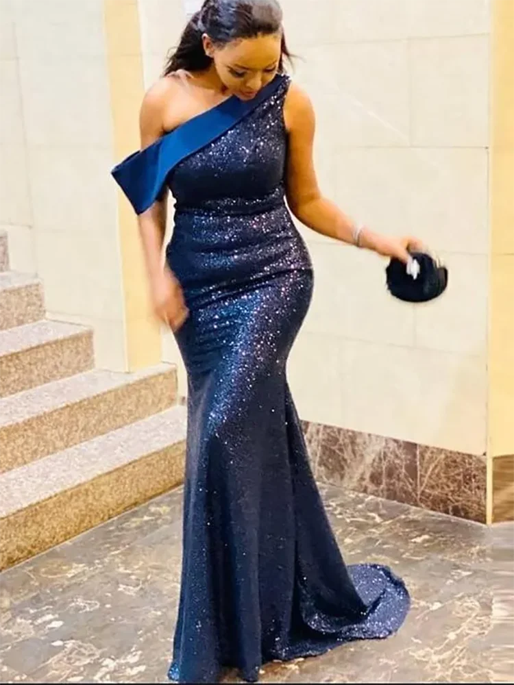 

Evening Dress 2024 Sequin Mermaid Bridesmaid Dress One Shoulder Sleeveless Court Train Gowns فساتين سهره نسائيه فخمة Customized