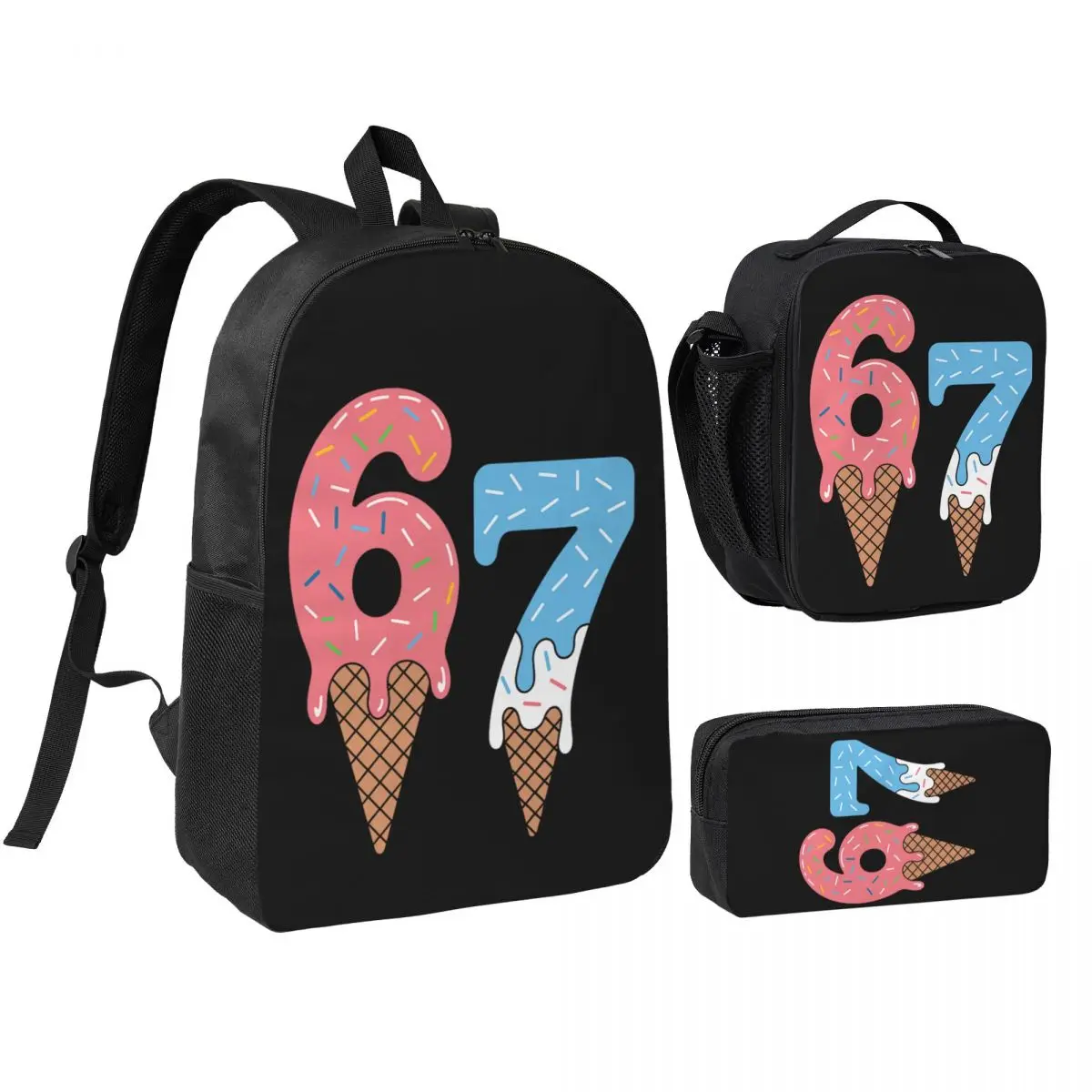 3pecs/set Funny Six Seven 67 Meme Backpack for Student High School Shoulder Bag Lunch bag Pencil Case