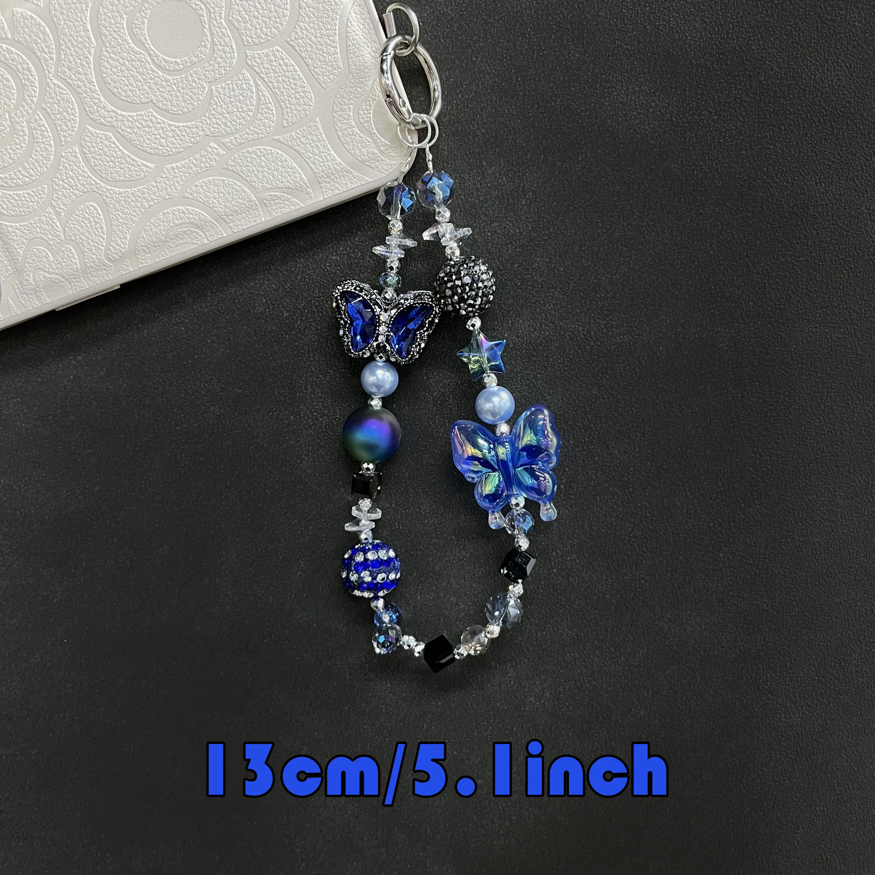 Exquisite Gemstone Blue Zircon Butterfly Phone Chain Mobile Phone Accessories Phone Charms Phone Strap Gift for Her