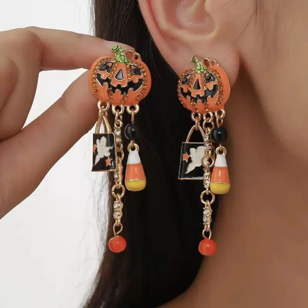 

DUTRIEUX Punk Personality Pumpkin Tassel Earrings Gothic Style Halloween Festival Ear Studs Jewelry Ear Cuff Ear Decoration Gift