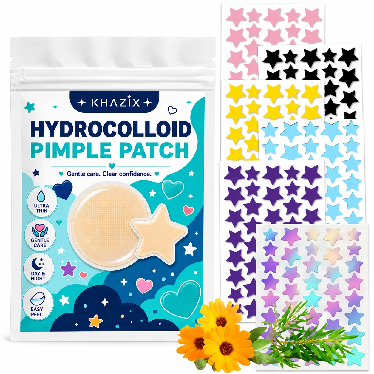 280 sheets of acne patches - gentle and non-irritating, used to cover blemishes - star-shaped multi-color patches, water-resista