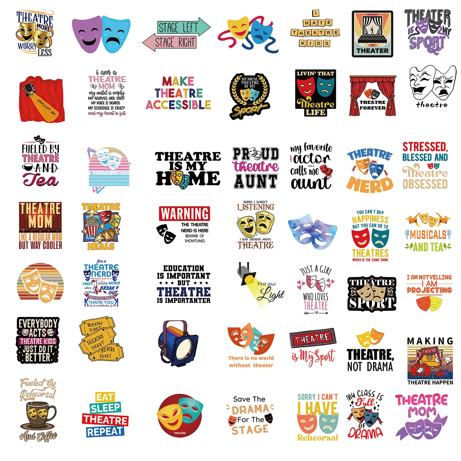 50PCS Theatre DIY Graffiti Stickers Diary Scrapbook Laptop Luggage Skateboard Decal Fun Stylish Classic Toys Stickers