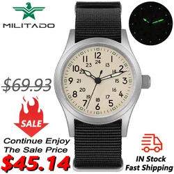 Militado ML05 Military Watch VH31 Quartz Movement Domed Sapphire Crystal Wristwatch High Clear AR Coating  38mm Vintage Watches