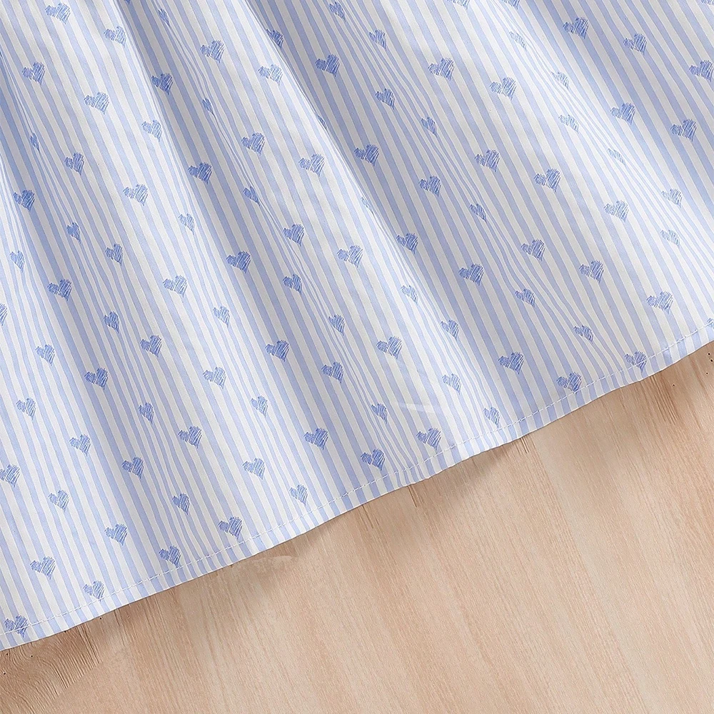 Kleid für kleine Mädchen, 2–6 Jahre, ärmellos, gestreift, mit Herz-Print, 100 % Baumwolle, weißer Kragen, Schleifenakzent, Sommer-Outfits für Kinder – Detail 4