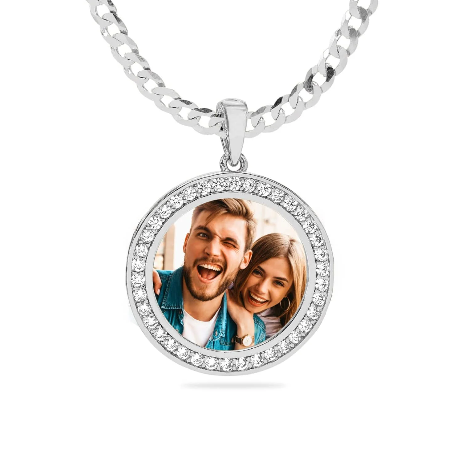 

With Melon Seed Buckle And Cuban Chain High-looking Custom Photo-dotted Round Necklace Stainless Steel Pendant Gift For Lover