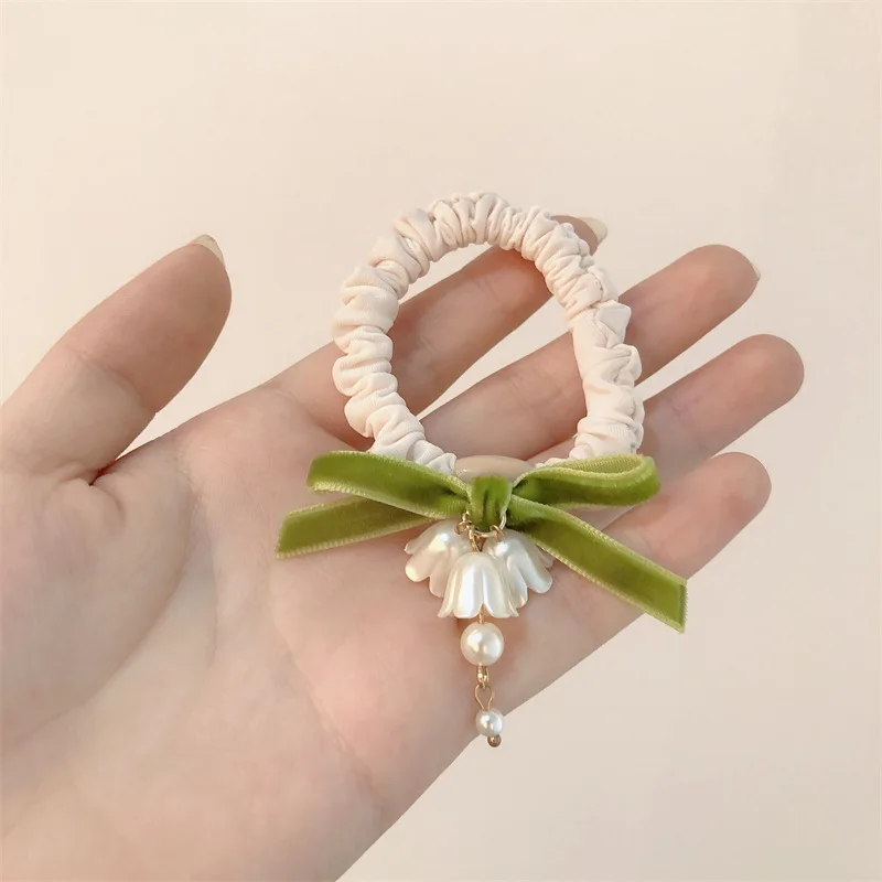 Mori System Hair Ties Bell Orchid Flower Head Rope for Women Girls Rubber Band High Elasticity Durable Hair Scrunchies