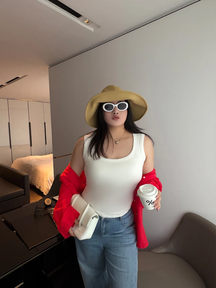 

Удобная для кожи высокоэластичная майка больших размеров для женщин со встроенным бюстгальтером, уплотненная, повседневная, утягивающая, базовая модель.