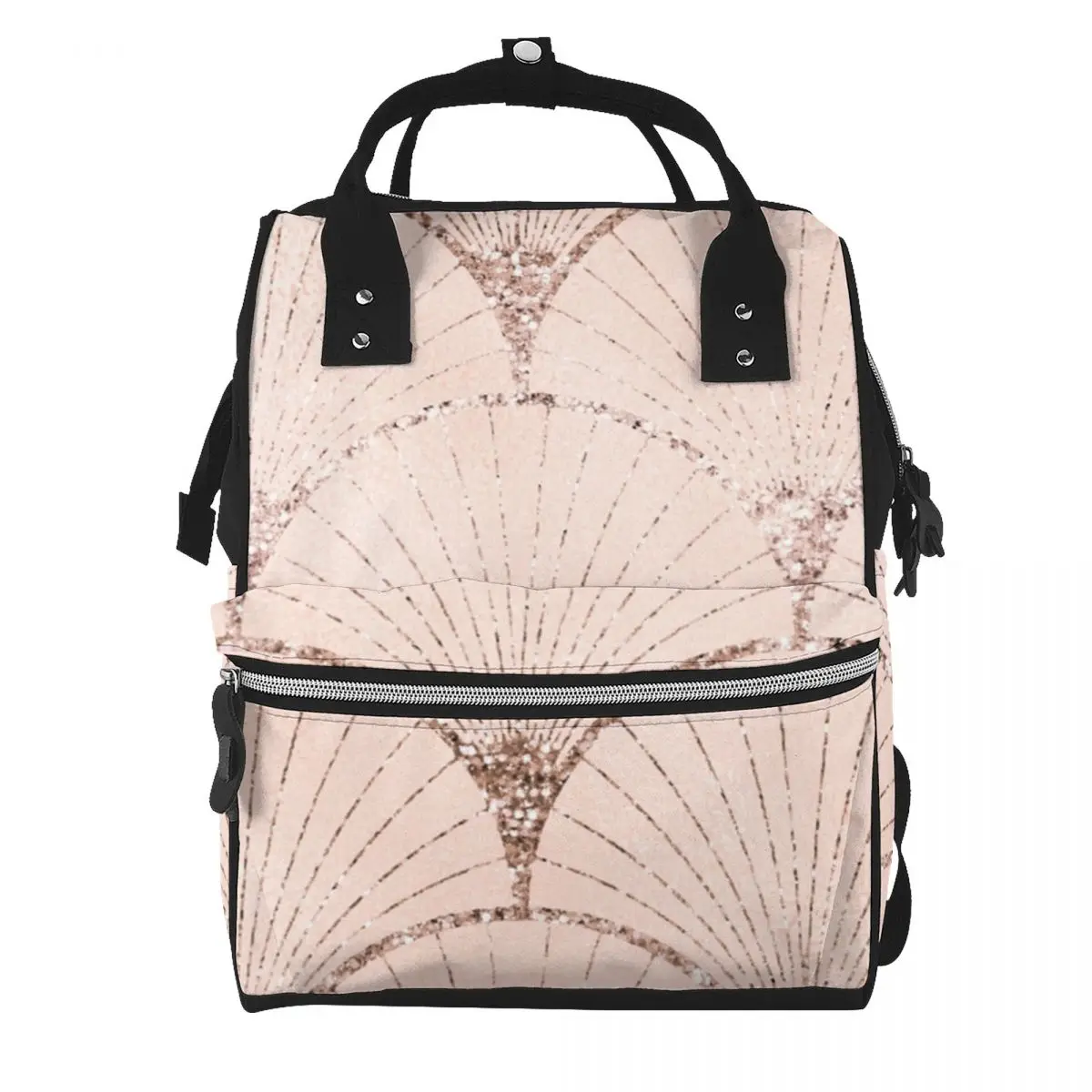Art Deco Elegance - Rose Gold Glitter Fan Student Backpack School Bag Hiking Travel Daypack for Men Women Bookbag Shoulder Bags