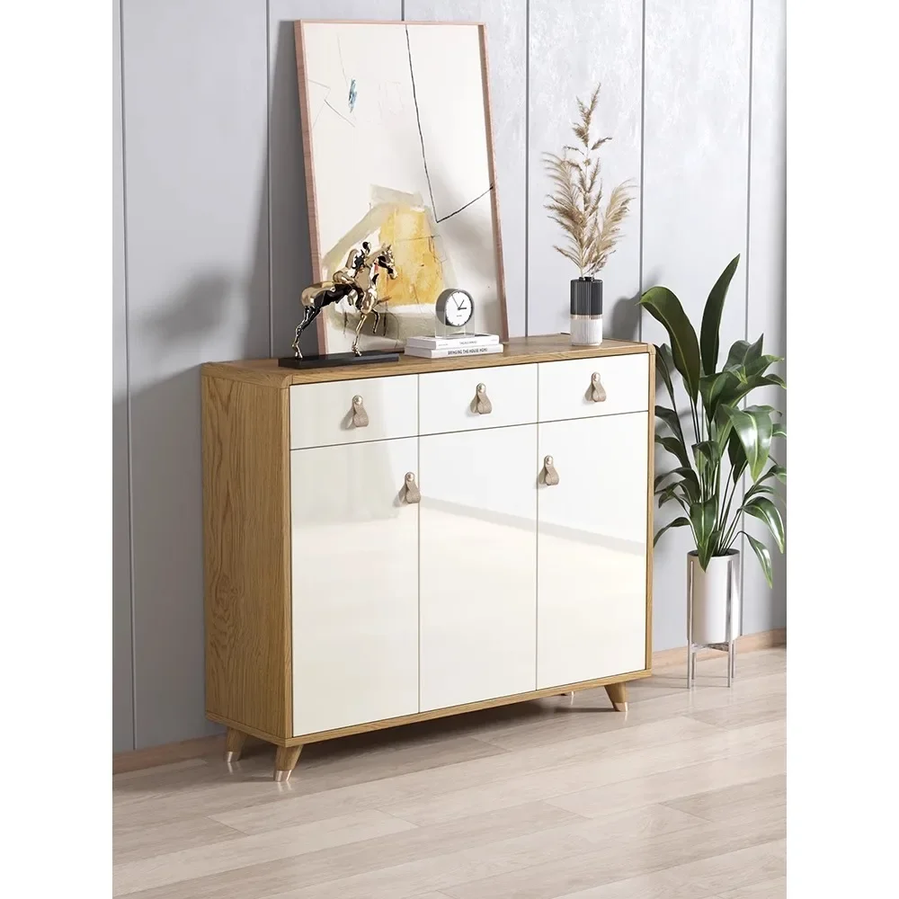 Modern simple home door paint storage cabinet solid wood frame light luxury Nordic large-capacity shoe cabinet