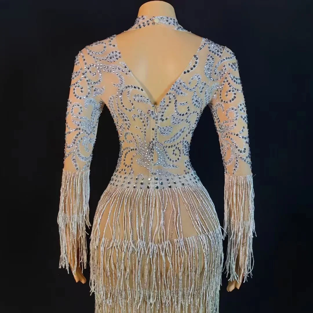 Robe de Soirée en Dentelle Transparente avec Glands Personnalisés, Tenue à Manches Courtes, Haute artificiel asticité, Paillettes, Sexy, Moulante, pour Spectacle sur Scène