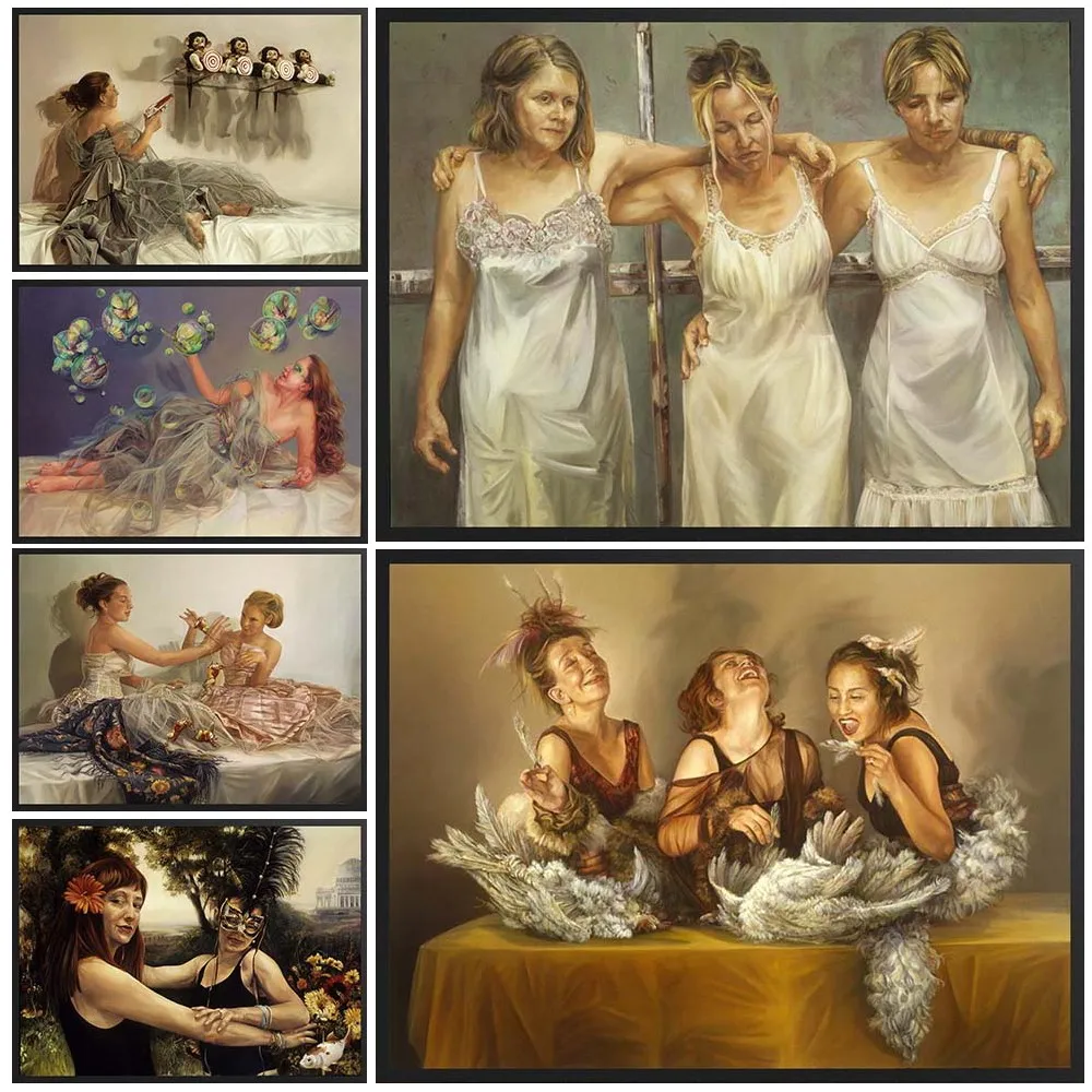 Vintage Pajama Girls Woman Girl Power Posters Wall Art Canvas Painting Home Decor Wall Pictures For Living Room Unframed