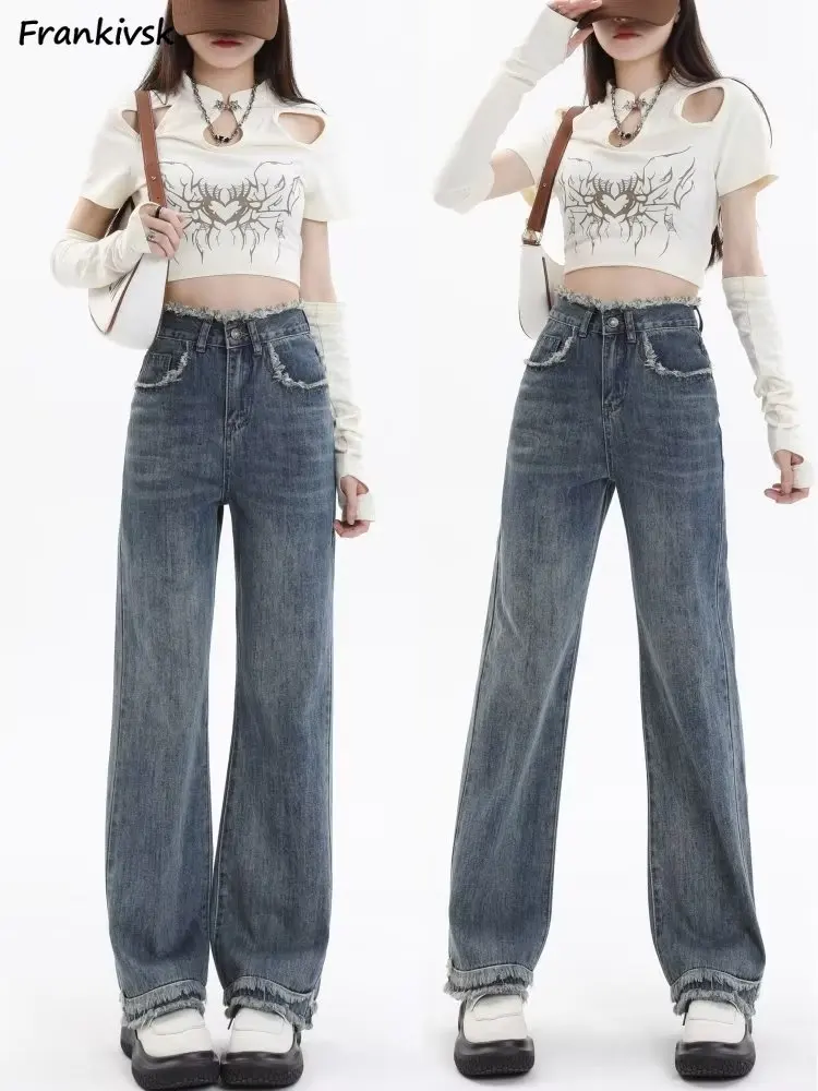 

High Waist Jeans Women Simple Blue Denim All-match Cozy Spring Vintage Baggy S-5XL College Wide Leg Trousers Ulzzang Sales Basic