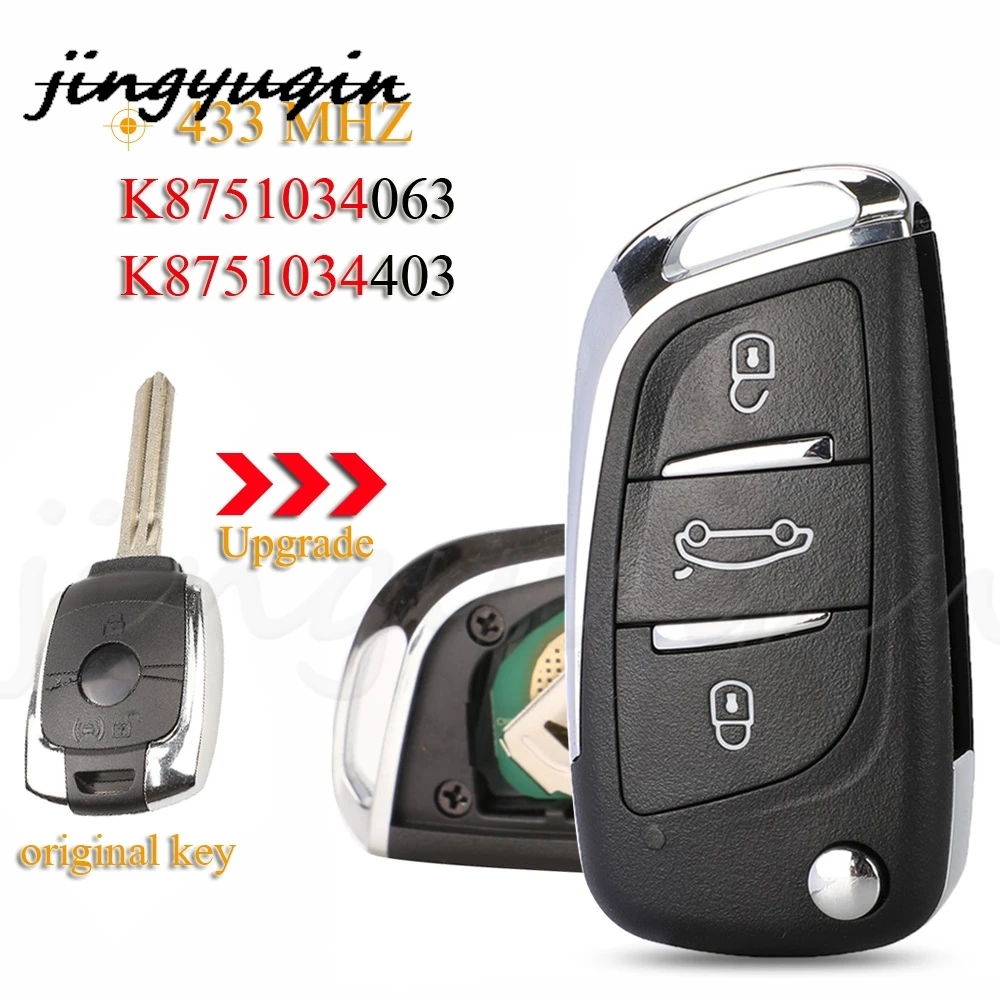 Jingyuqin 3Buttons Remote Control For Ssangyong Key With Electronics 433 Mhz Actyon Kyron Rexton Korando Uncut Blade Car Keys