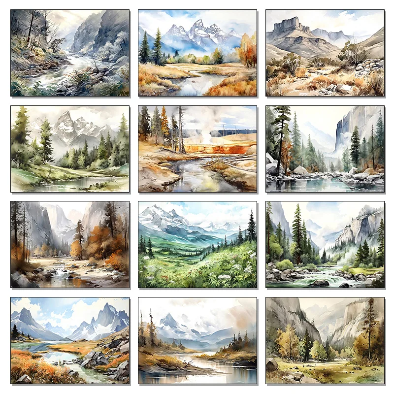 1pc frameless Canvas Painting  1pc frameless Canvas Painting Grand Teton National Park in The United States Travel Watercolor Po