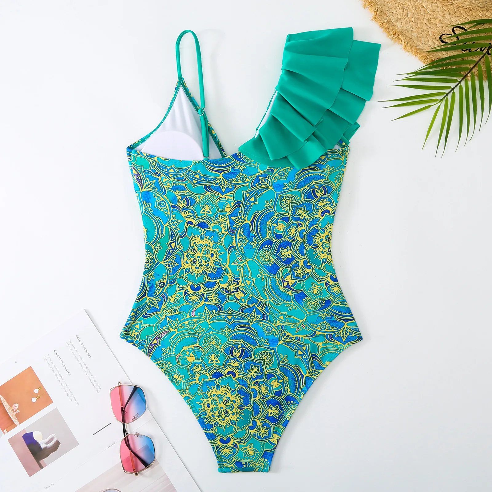 2023 Ruffle Swimsuit Women One Piece Printed Swimwear Female Bathers Bathing Suit Beachwear Swimming Summer Bodysuit