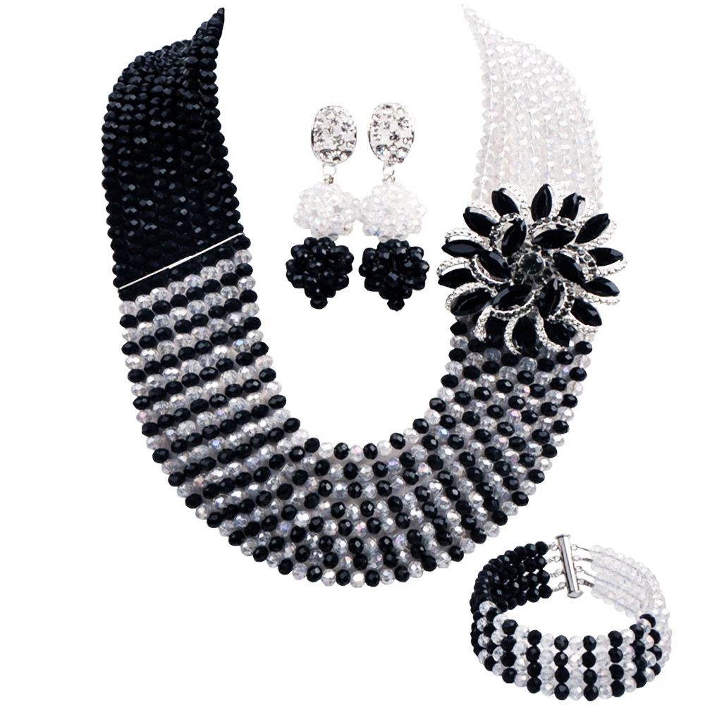 

Black and Clear AB Costume Necklace African Beads Jewelry Set Crystal Bridal Jewelry Sets