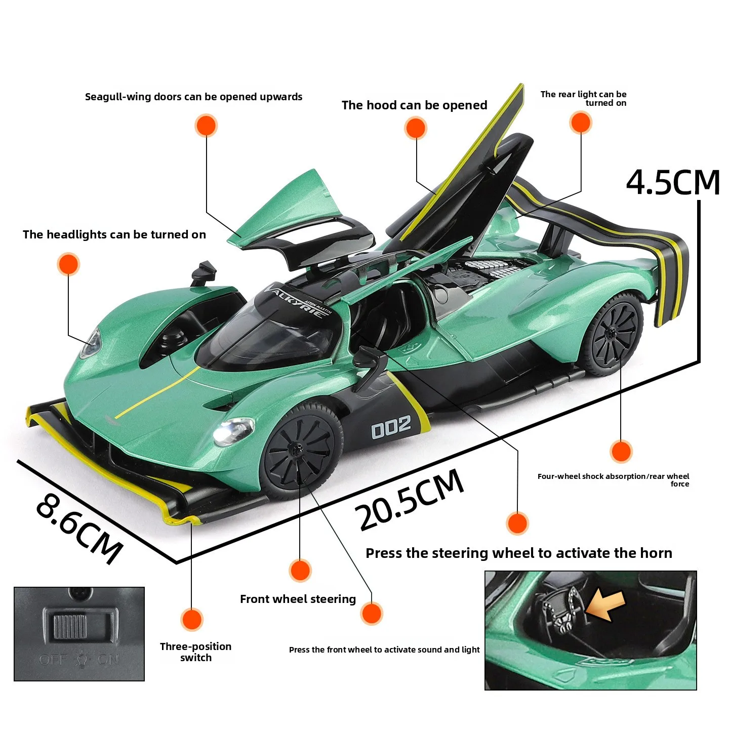 1:24 รถซูเปอร์คาร์วาลคิรี โมเดลรถอัลลอย มีเสียงและไฟ ของเล่นเด็กแบบดึงหลัง ของสะสม ของขวัญวันเกิด