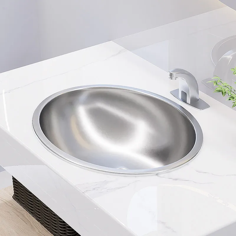 Ellipse 304 Stainless Steel Vanity Sink, Drop-In/Undermount Dual Installation, Seamless Hand Wash Basin for Bathroom