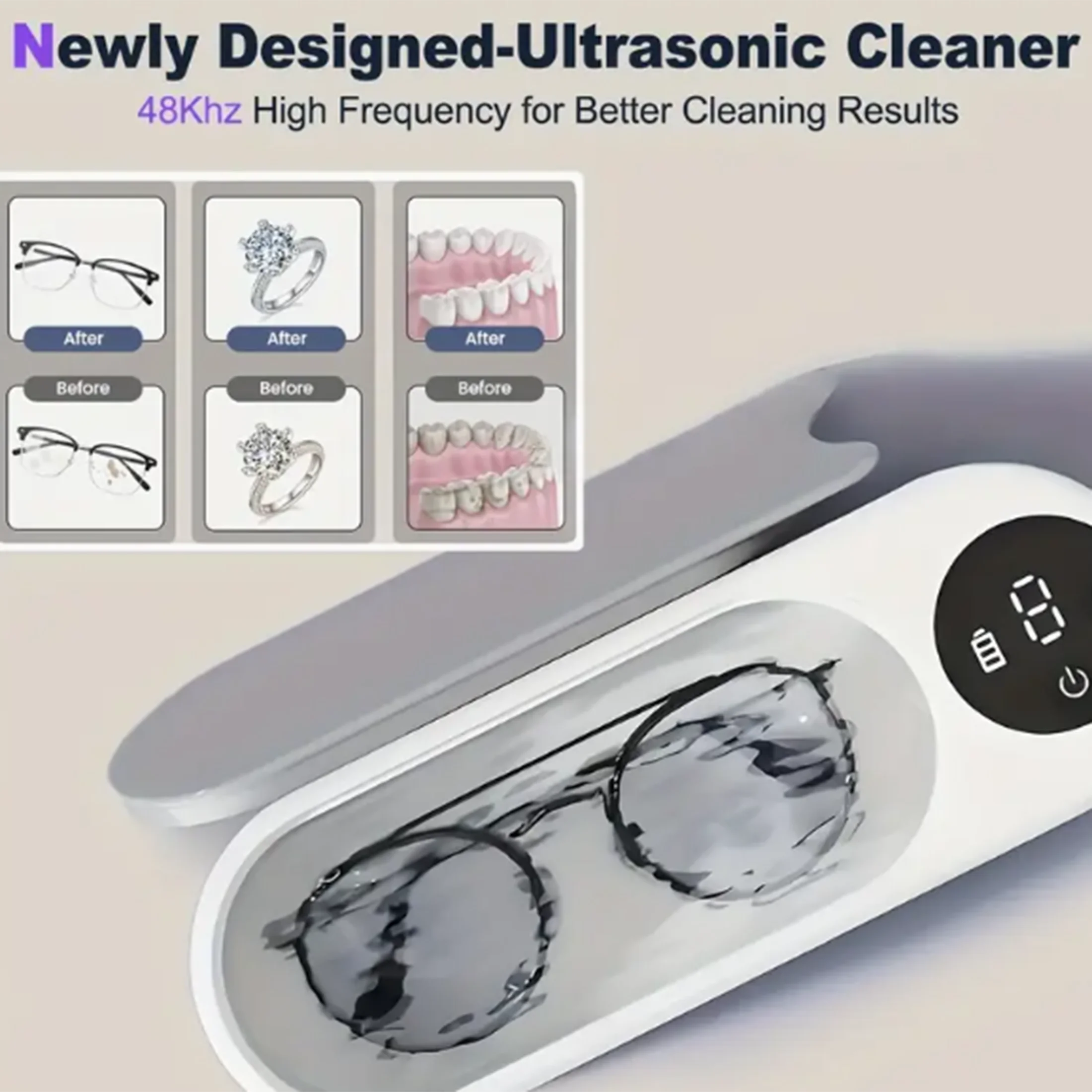 1pc Rechargeable Soundwave technology Cleaner for Glasses, Bracelets, Dental Tools Makeup Brushes - High FrequencyVibration