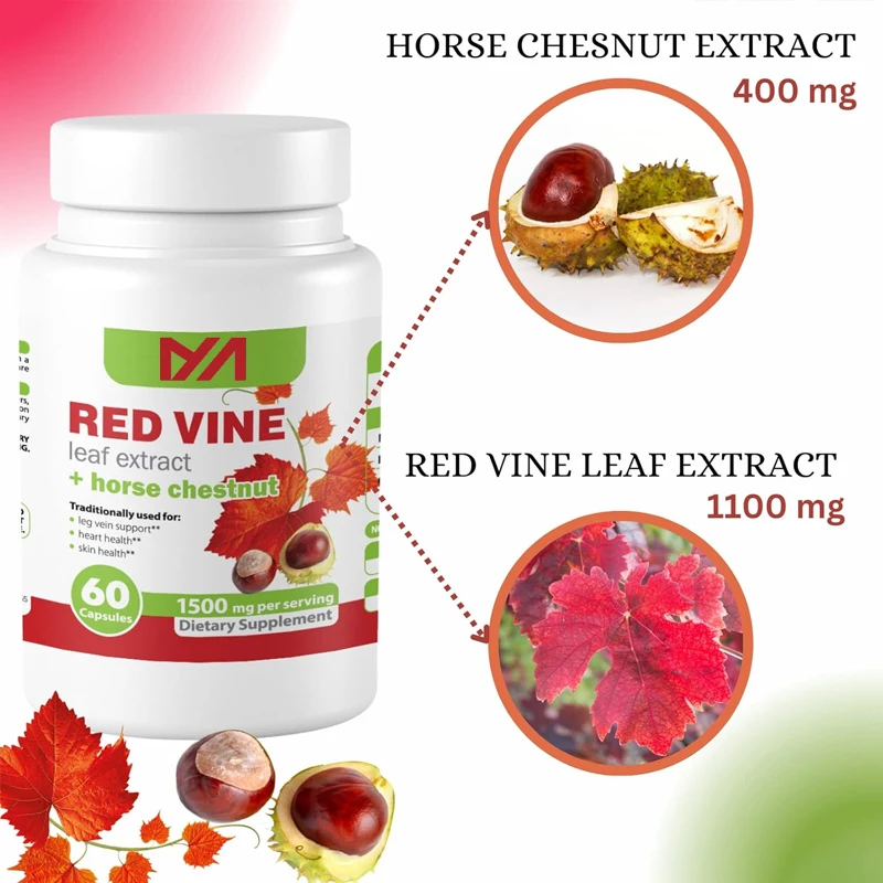 Vitis Vinifera extract and chestnut extract, used for healthy skin, leg veins, circulation, and heart