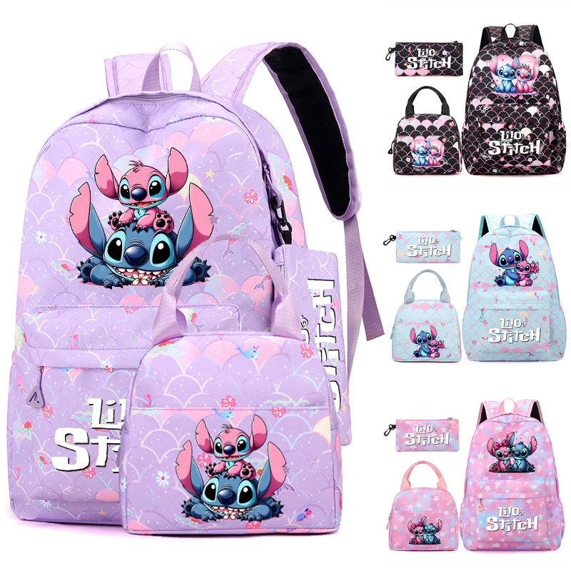 

3Pcs/set Lilo Stitch Backpack Women Rucksack School Teen Girl Student Knapsack with Lunch Bags Pencil Bag Fish Scale Style Bags