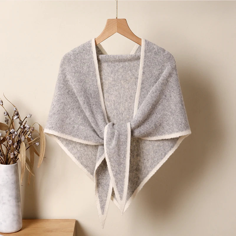 100% Wool Fleece Knitted Triangular Air Conditioning Scarf Shawl for Autumn And Winter Warm Women Cashmere Scarves