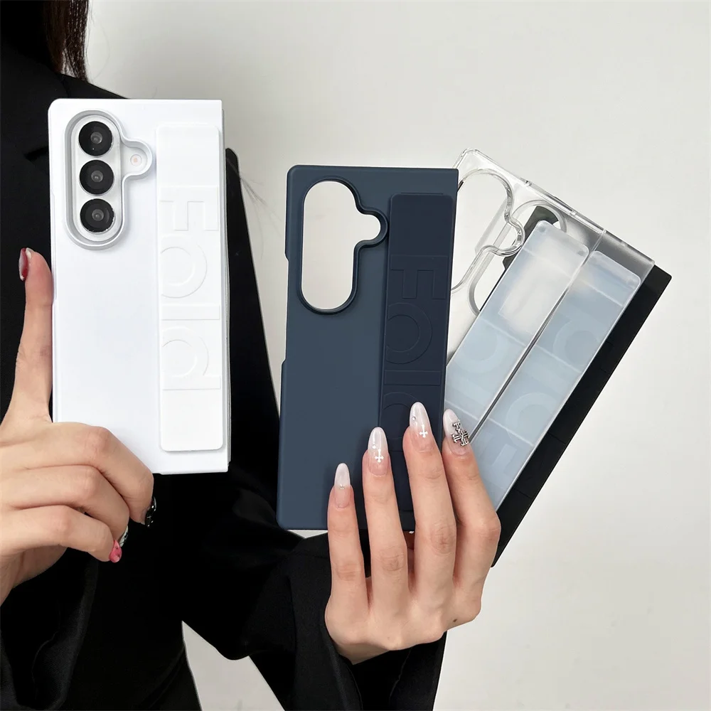 Matte Clea Transparent Phone Case with Hand Strap For Samsung Galaxy Z Fold 8 7 6 5 4 3 Fold8 Ultra Shockproof Protective Cover