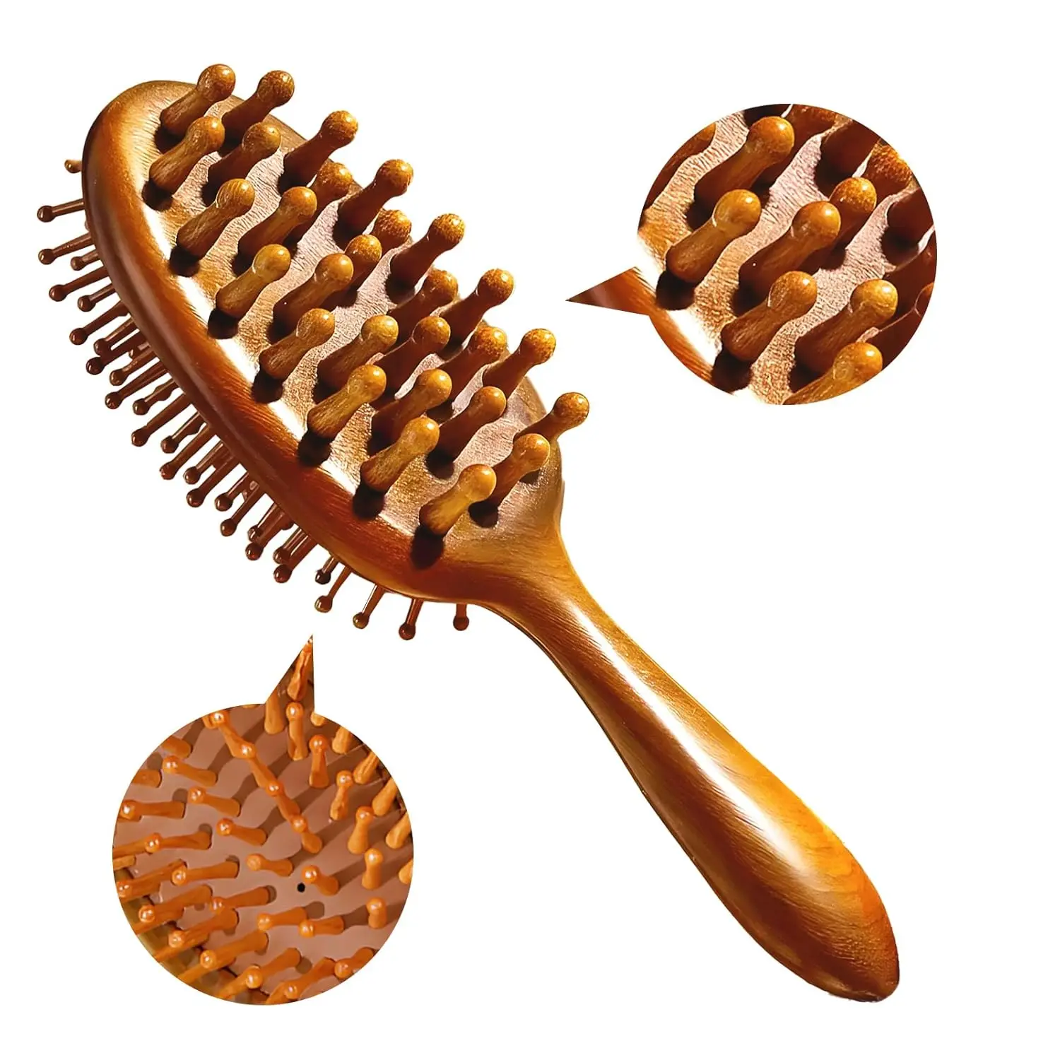 Almofada massagem pentes dupla face sândalo almofada pente escova de cabelo de madeira para estilo de cabelo anti-estático estimulando o couro cabeludo