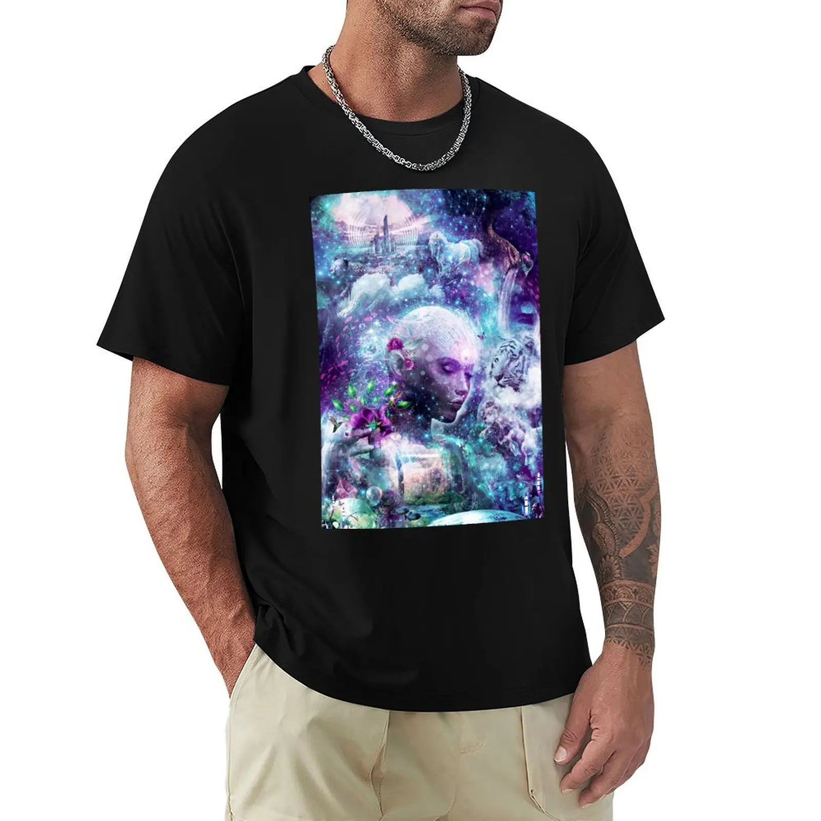 Discovering The Cosmic Consciousness T-Shirt summer tops vintage graphic tee boys animal print oversized t shirt men