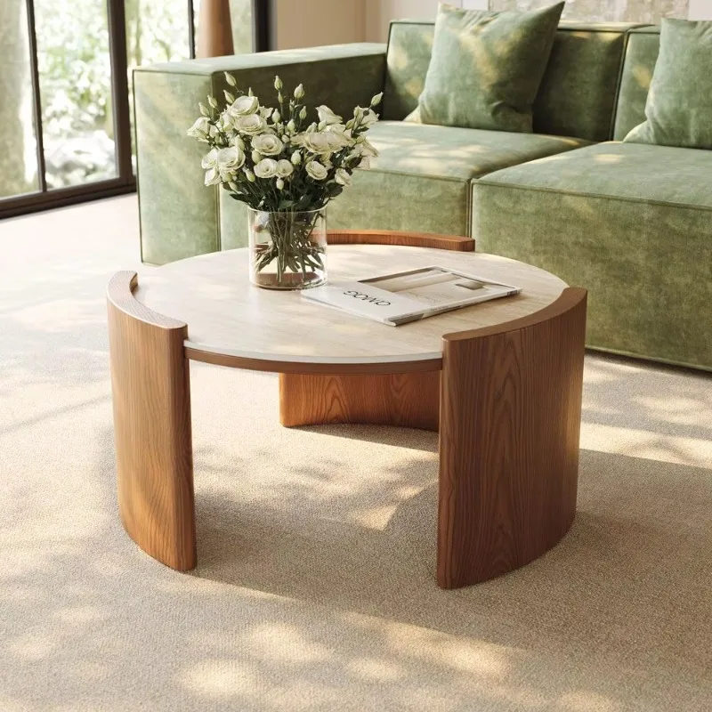 

31 inch round, coffee table with burnt stones, desktop wooden legs luxury, living room, center table coffee table