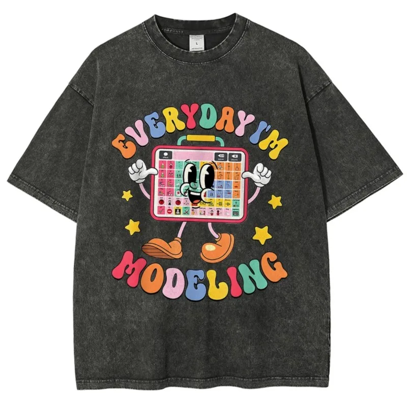 

2025 New Fashion Unisex T-Shirt Men Women 100% Cotton Washed Tee, Oversized Loose Fit Short Sleeve Round Neck Colorful Print Top