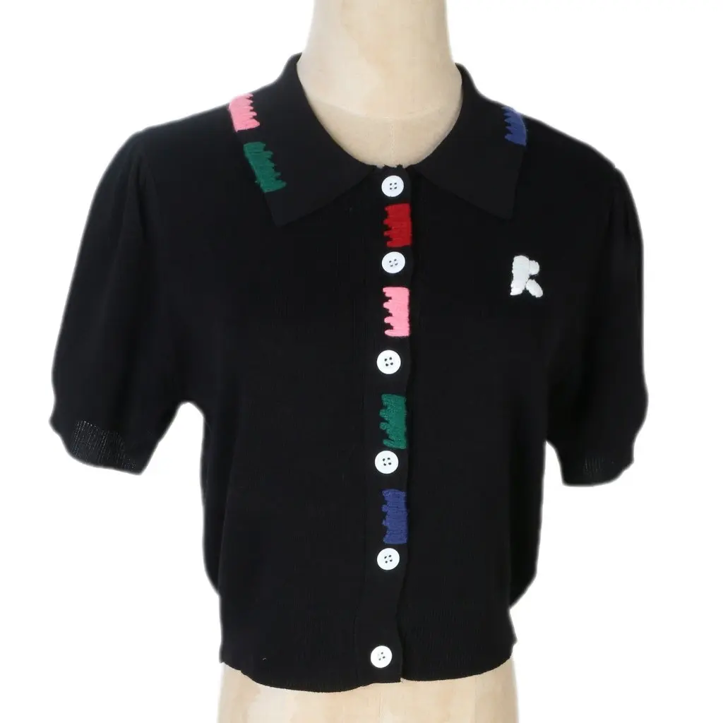 

Women's Sweet Knitted Cardigan Colorful POLO Neck Short Top Heavy Industry Hand Hook Spring Summer New Arrival