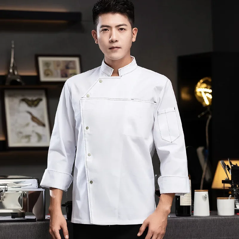 Unisex Chef's Uniform Solid Color Single-breasted Stand Collar Long Sleeve/short Sleeve Chef's Jacket Overalls Bakery Uniform