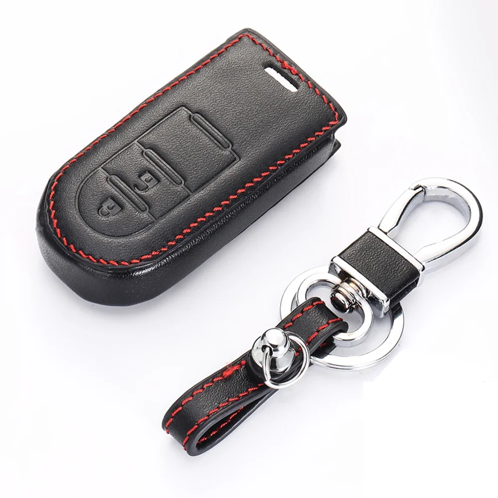 

Top Layer Leather Car Key Cover for Toyota Rush Daihatsu Tanto LA600S LA800S LA610S Perodua Smart Keys Case 2 Buttons Keychain