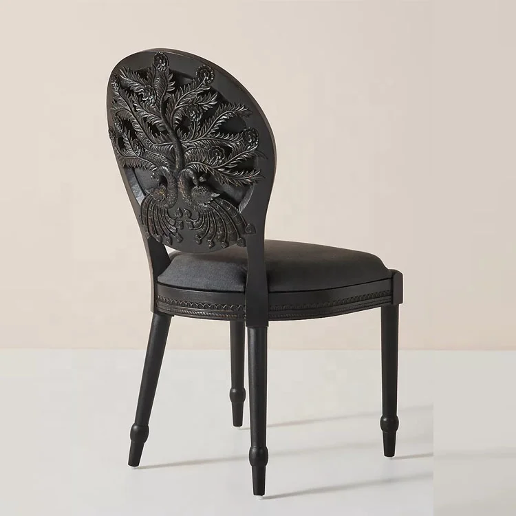

Мебель для столовой из массива дерева, черная высокая спинка, обеденный стул с павлином ручной работы