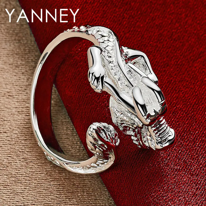 925 Sterling Silver Fine Engraved Chinese Dragon Open Ring Jewelry Men Women For Fashion Engagement Accessories Party Wedding