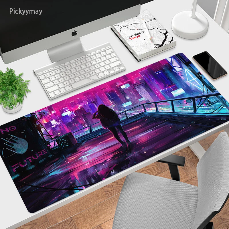 90x40cm Cyberpunk HD Print Thickened Mouse Pad Locking Edge Oversized Gaming Keyboard Table Mats Large Mouse Mat Desk Carpet