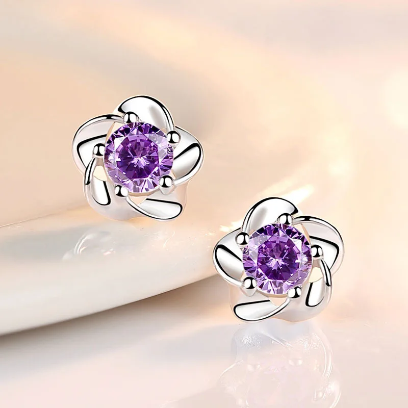 Fanqieliu Real 925 Sterling Silver Woman\'s High-quality Fashion Jewelry New Crystal Zircon Flower Stud Earrings FQL23650