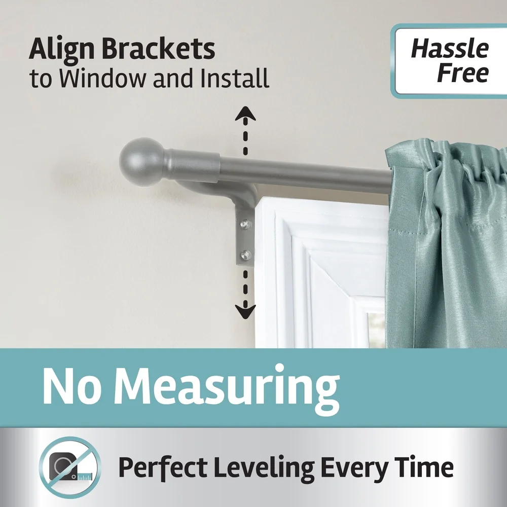 Adjustable Wall Mount Café Window Curtain Rod 48 to 120 Inch Easy Install Brushed Nickel Decorative Rod Perfect Leveling System