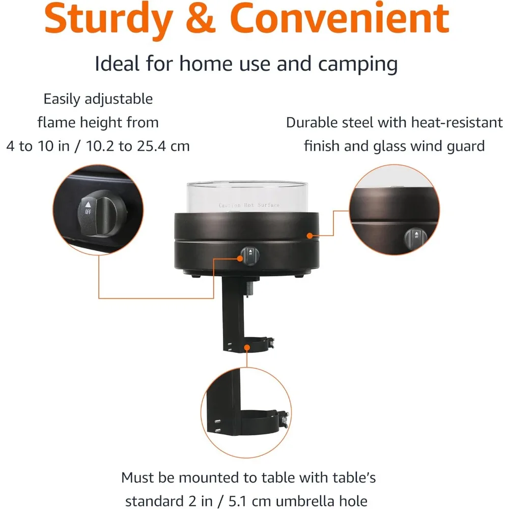 حفرة حريق بروبان مستديرة محمولة مقاس 14 بوصة مع 9000 وحدة حرارية بريطانية وأحجار زجاجية وتوافق فتحة المظلة