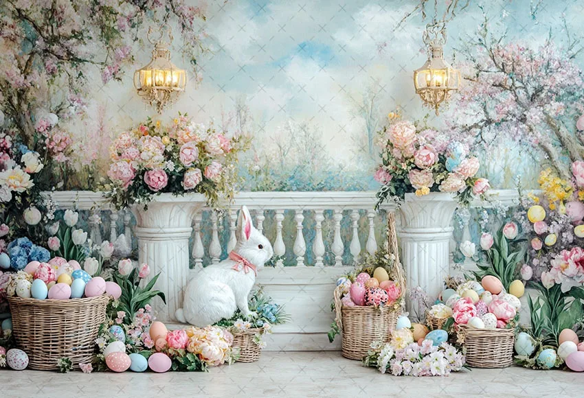 Mehofond Photography Background Spring Easter Garden Floral Rabbit Kids Birthday Cake Smash Portrait Decor Backdrop Photo Studio