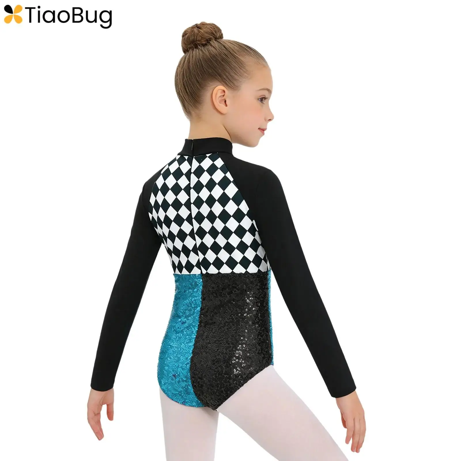 

Костюм гонщицы для девочек на карнавал, Хэллоуин, для ролевых игр, платье гонщицы с длинными рукавами, с пайетками, в клетку